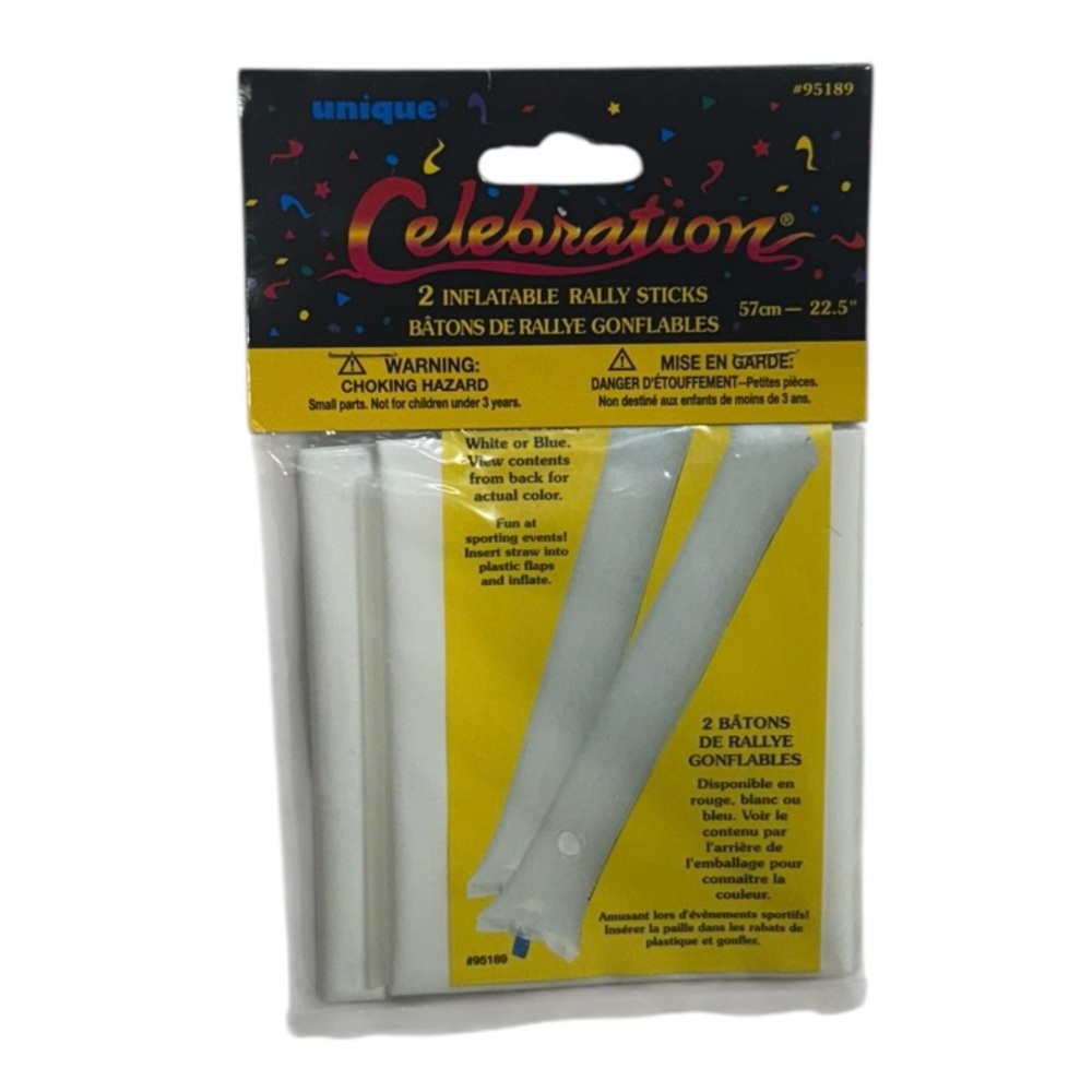 Unique brand pack of 2 inflatable rally sticks, new in packaging never used!